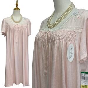 NWT Miss Elaine Silkyknit Pastel Pink Embroidered Lacy Nightgown Women’s size L